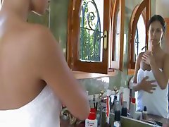 My girlfriend shaving in the foam bath
