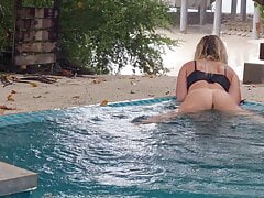 Masturbation in the rain in public pool Horny big ass