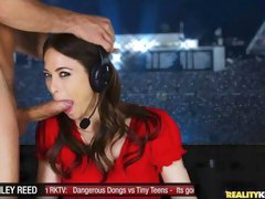 Stunning miniature TV reporter Riley Reid gets fucked by a large dick