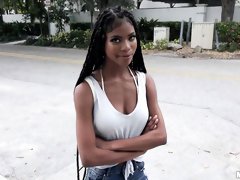 Ebony with big boobs Nia Nacci screwed by a long white boner