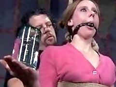 Cute gagged and bound woman feels the extreme pain BDSM