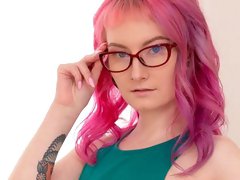 Pink haired nerdy coed anal