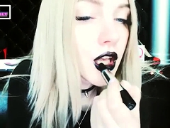 black lipstick and feet teasing