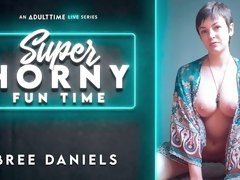Big-tit redhead hottie Bree Daniels undresses and grabs her sex tool
