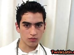 Real Latino twink in doctors uniform and fingers in his ass in the infirmary
