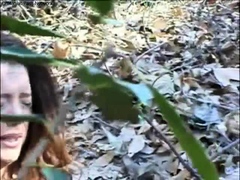 Stacked amateur brunette trained in bondage in the woods