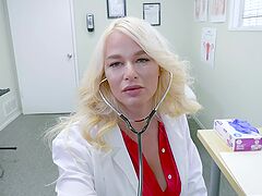 Blonde doctor shows off masturbating when alone in her office