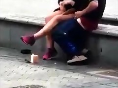 Luscious amateur teen sucking off her boyfriend in public