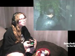 BBW Gamer Girl Drinks and Eats While Playing Resident Evil 2 Part 9