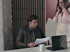 Big tit office MILF in stockings gets fucked and titted